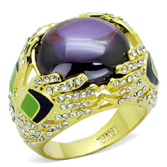 Alamode Gold Brass Ring with AAA Grade CZ in Amethyst