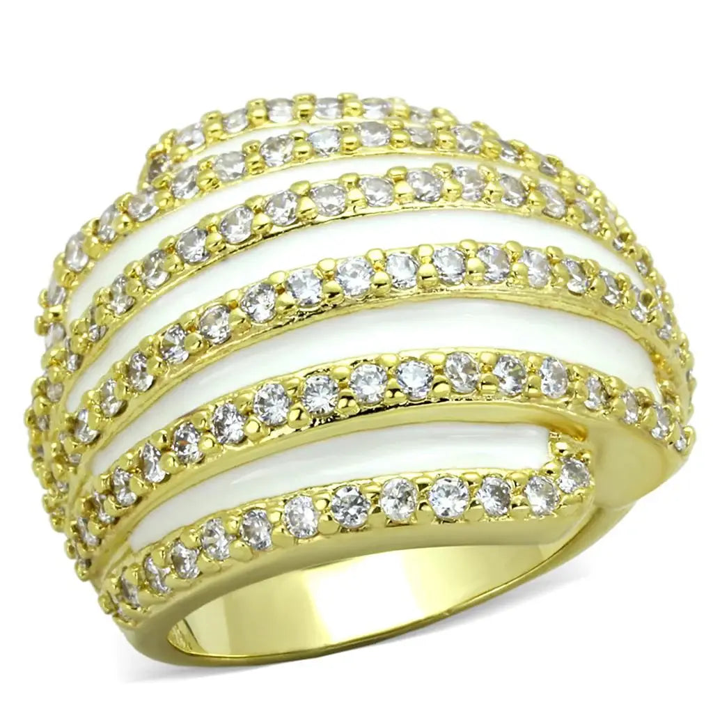 Alamode Gold Brass Ring with AAA Grade CZ in Clear - Alamode - Flyclothing LLC