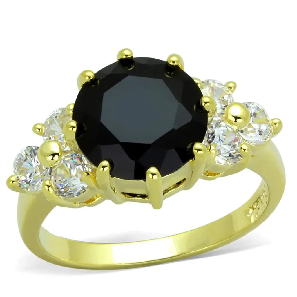 Alamode Gold Brass Ring with Synthetic Synthetic Glass in Jet - Alamode - Flyclothing LLC