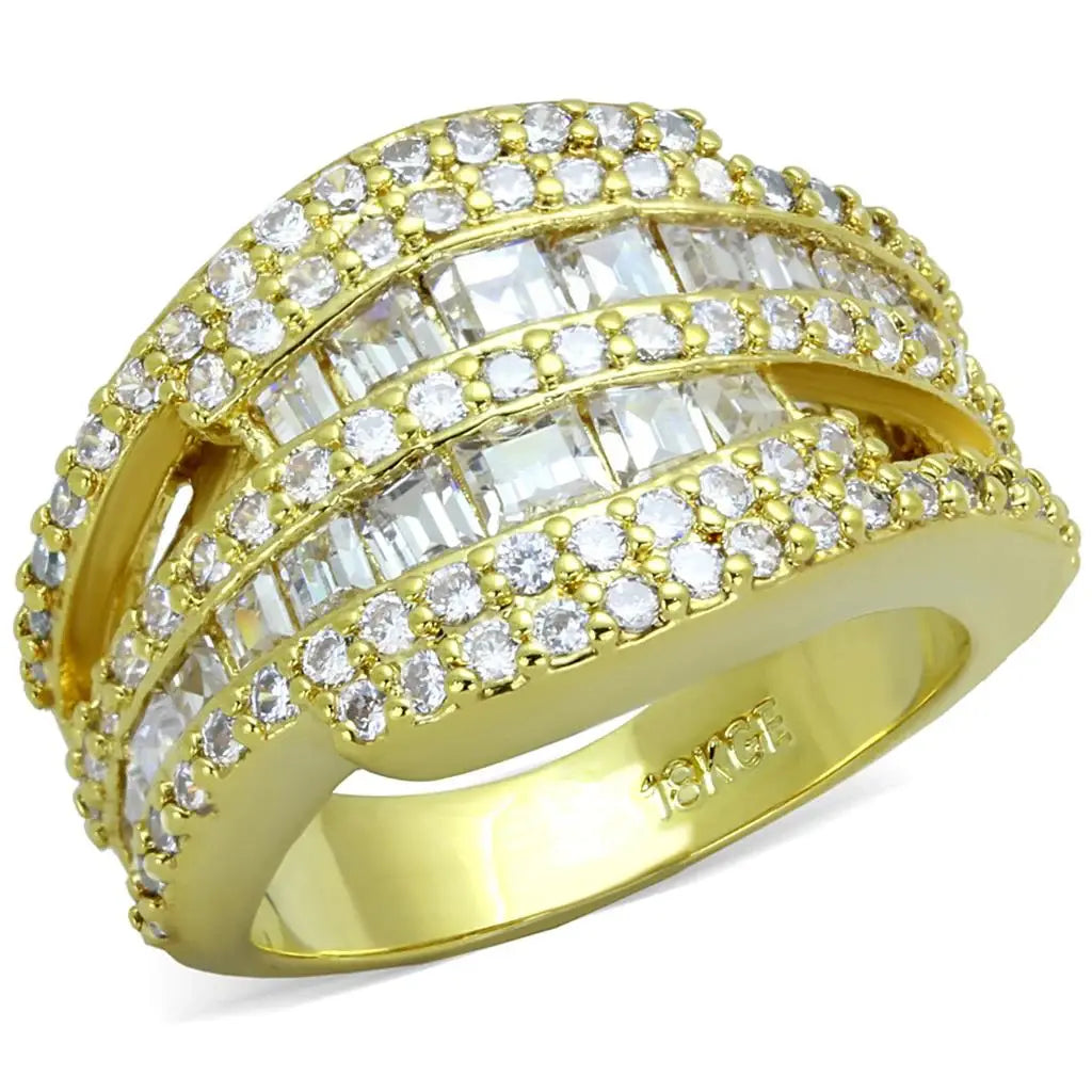 Alamode Gold Brass Ring with AAA Grade CZ in Clear - Alamode - Flyclothing LLC