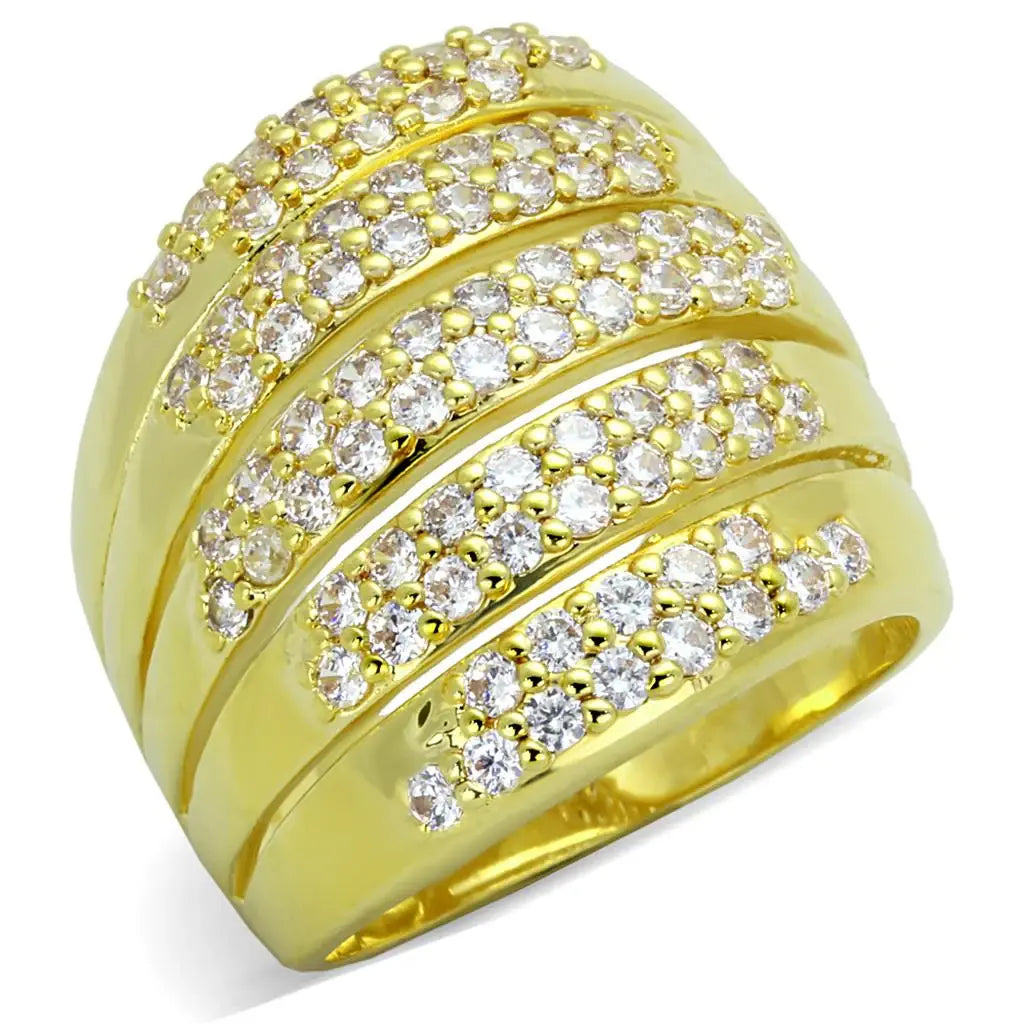 Alamode Gold Brass Ring with AAA Grade CZ in Clear - Alamode - Flyclothing LLC