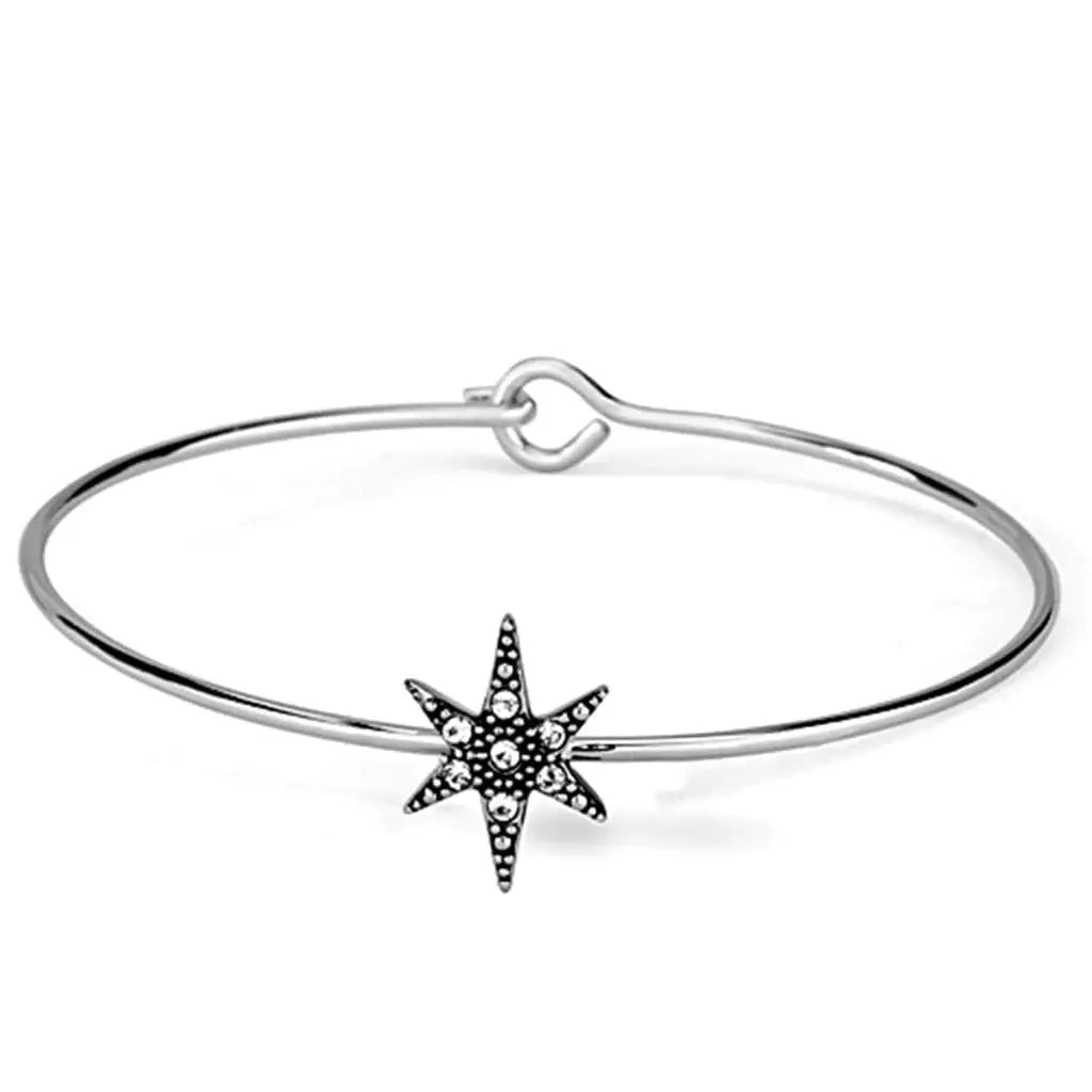 Alamode Rhodium Brass Bangle with Top Grade Crystal in Clear - Alamode - Flyclothing LLC