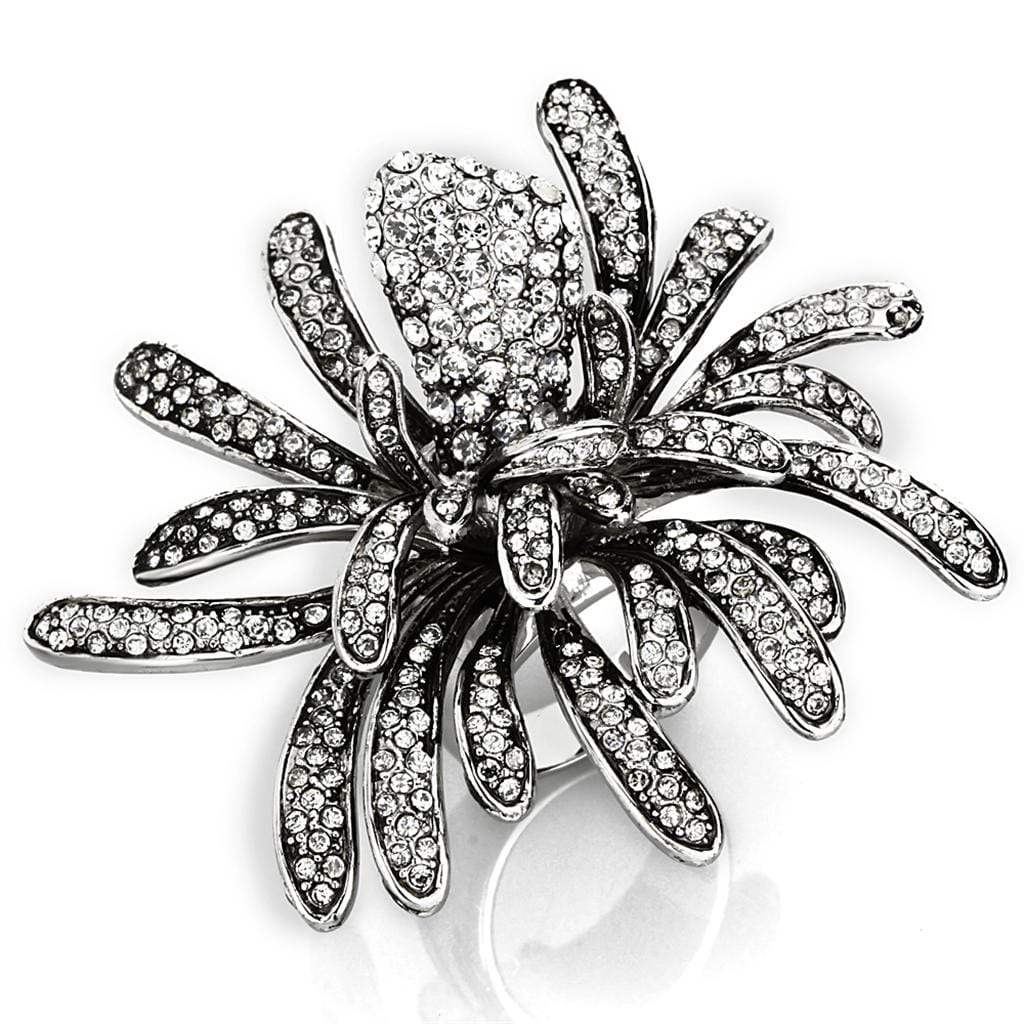 Alamode Rhodium Brass Ring with Top Grade Crystal in Clear - Alamode - Flyclothing LLC