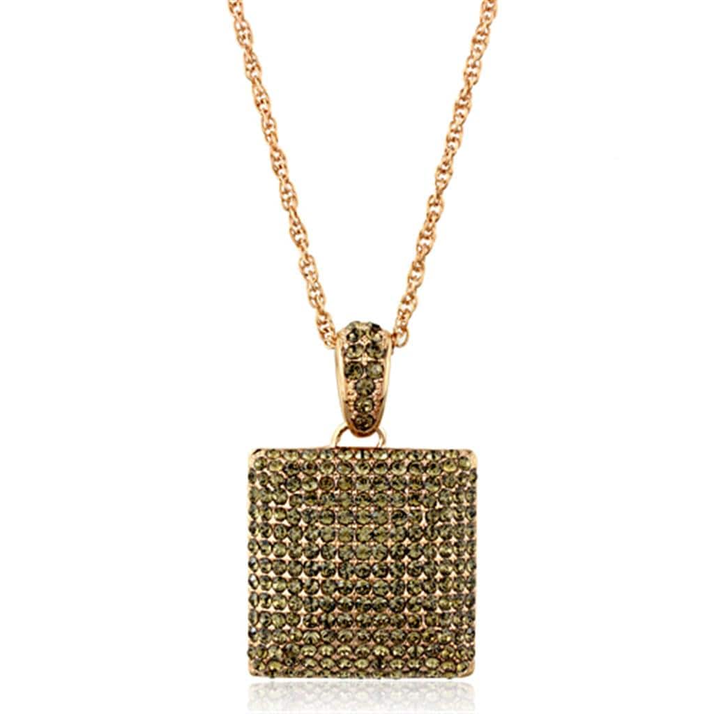 Alamode Rose Gold Brass Chain Pendant with Top Grade Crystal in Smoked Quartz - Alamode - Flyclothing LLC