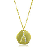 Alamode Gold & Brush Brass Chain Pendant with Top Grade Crystal in Clear - Alamode