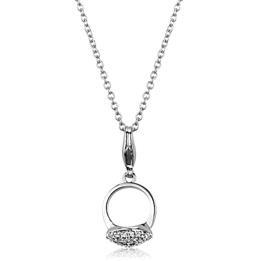Alamode Rhodium Brass Pendant with AAA Grade CZ in Clear