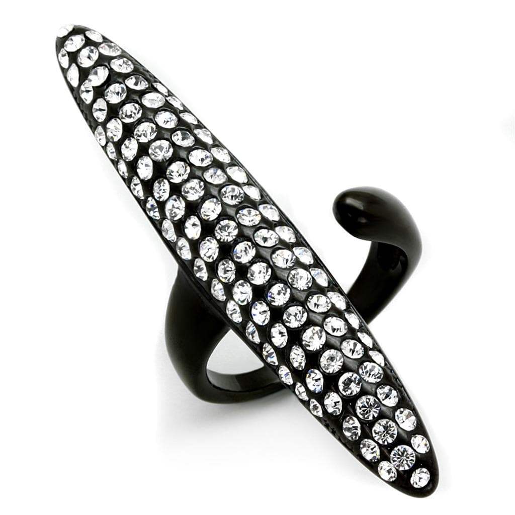 Alamode IP Black(Ion Plating) Stainless Steel Ring with Top Grade Crystal in Clear - Alamode - Flyclothing LLC