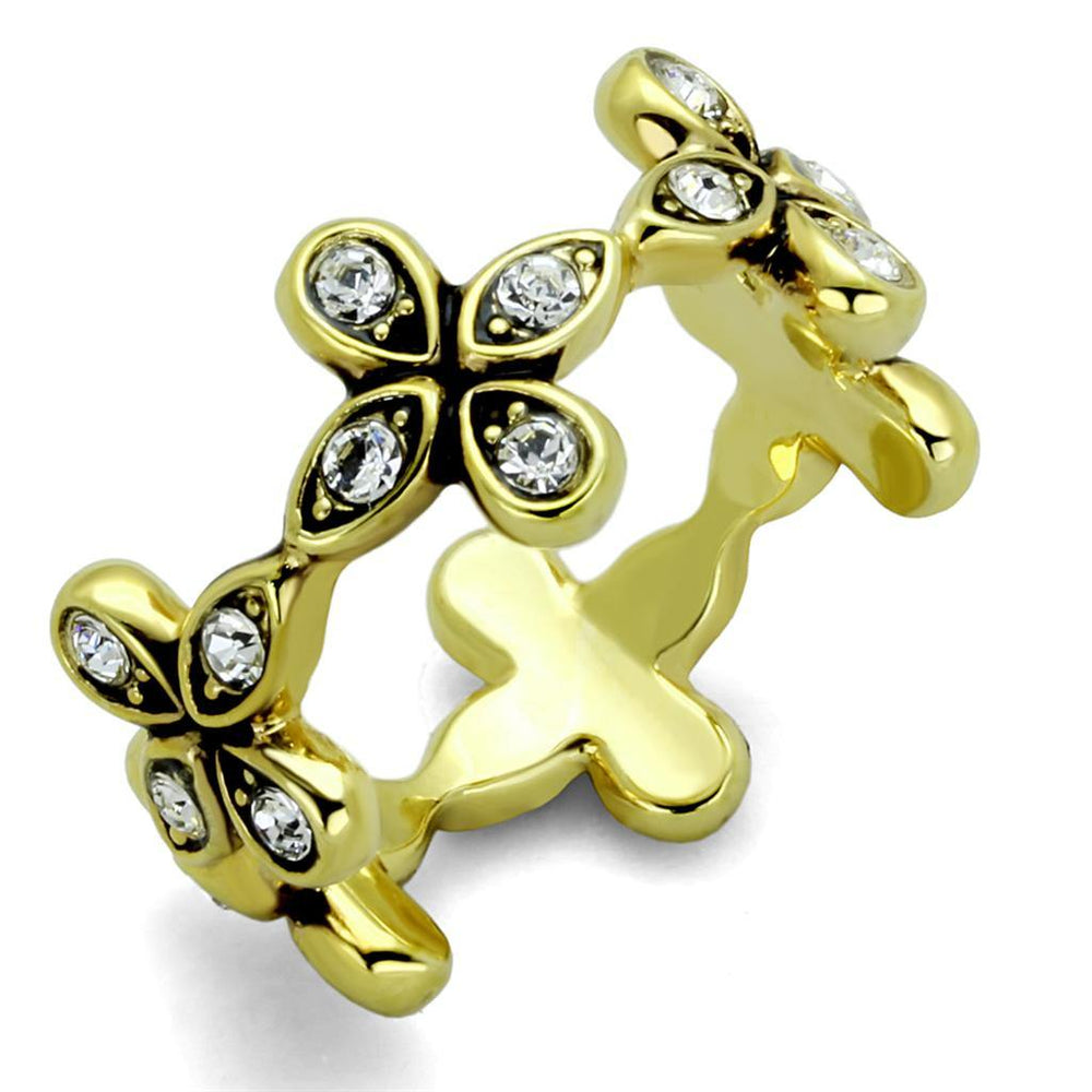 Alamode Gold Brass Ring with Top Grade Crystal in Clear - Alamode