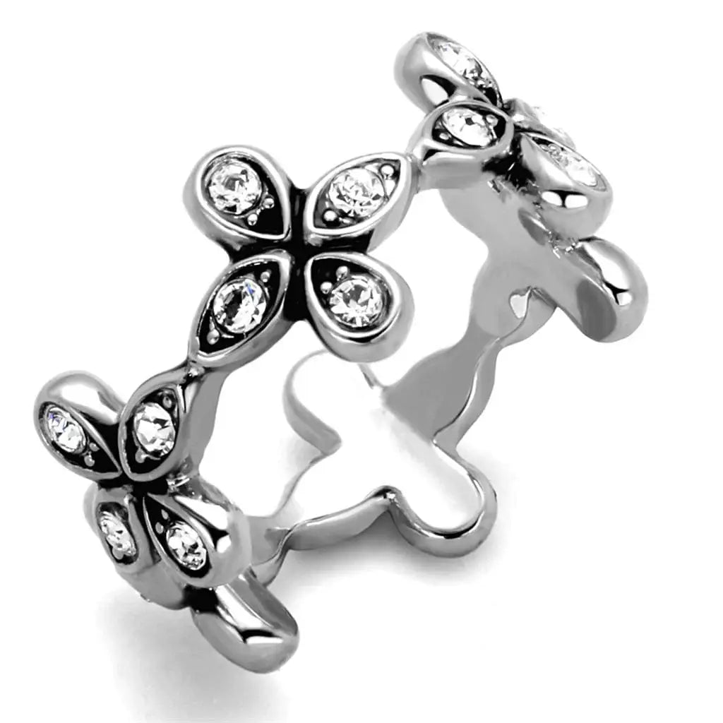 Alamode Rhodium Brass Ring with Top Grade Crystal in Clear - Alamode - Flyclothing LLC