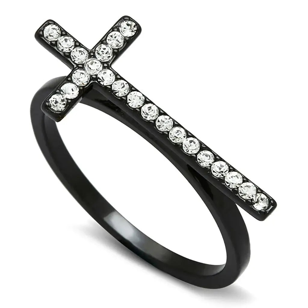 Alamode TIN Cobalt Black Brass Ring with Top Grade Crystal in Clear - Alamode - Flyclothing LLC
