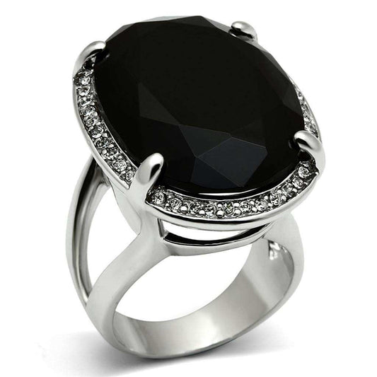 Alamode Rhodium Brass Ring with Synthetic Synthetic Glass in Jet - Alamode - Flyclothing LLC