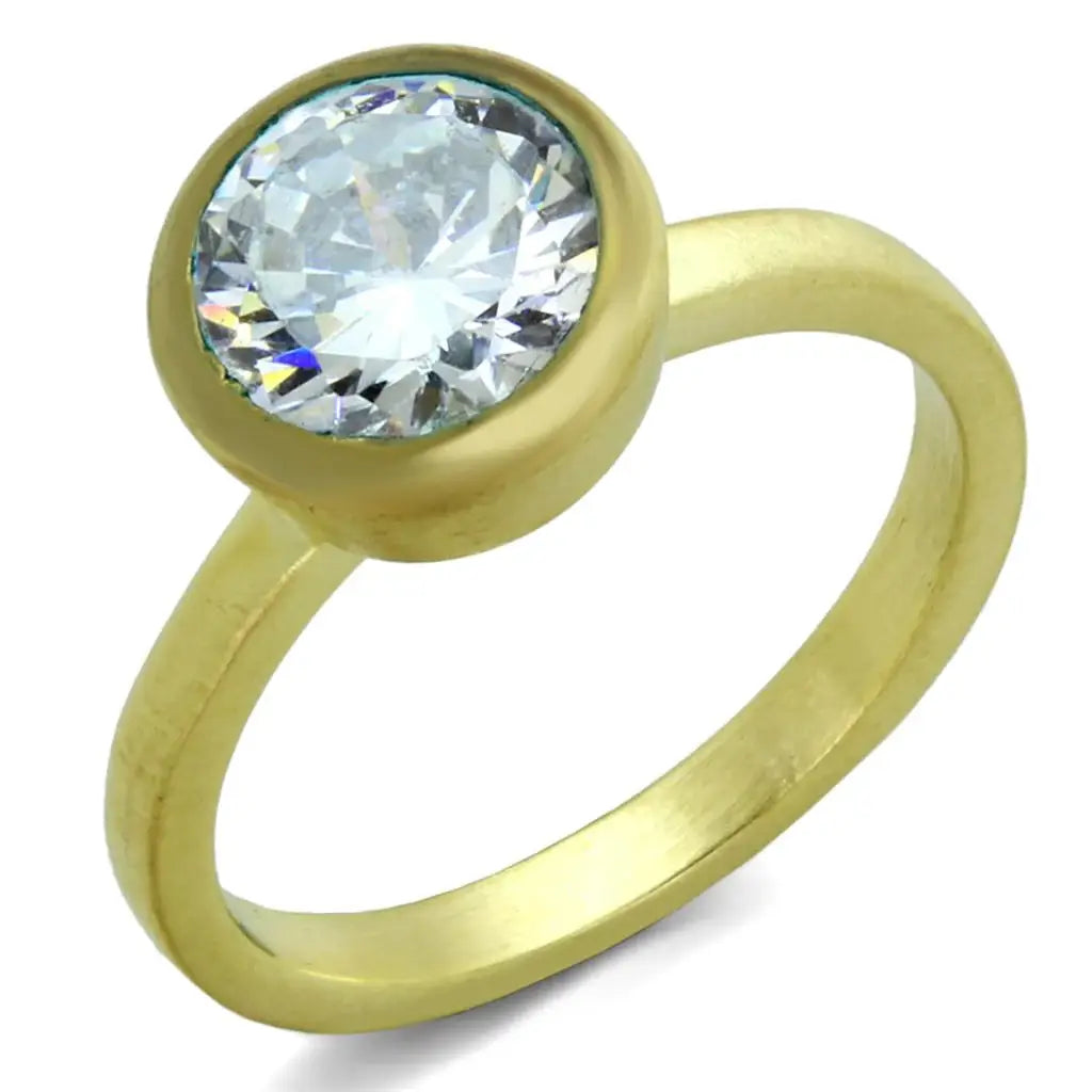 Alamode Gold & Brush Brass Ring with AAA Grade CZ in Clear - Alamode - Flyclothing LLC