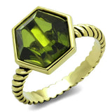 Alamode Gold Brass Ring with AAA Grade CZ in Olivine color - Alamode - Flyclothing LLC