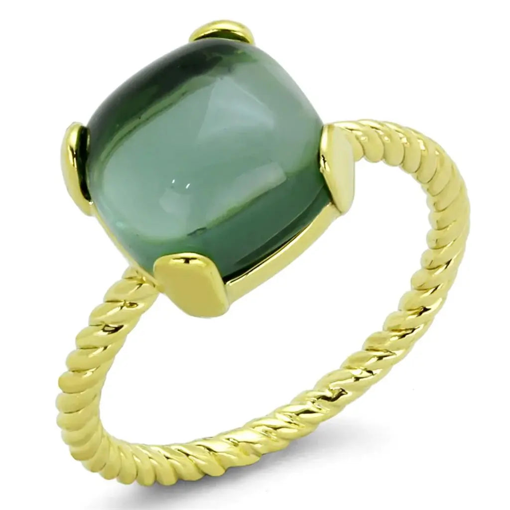 Alamode Gold Brass Ring with Synthetic Synthetic Glass in Emerald - Alamode - Flyclothing LLC