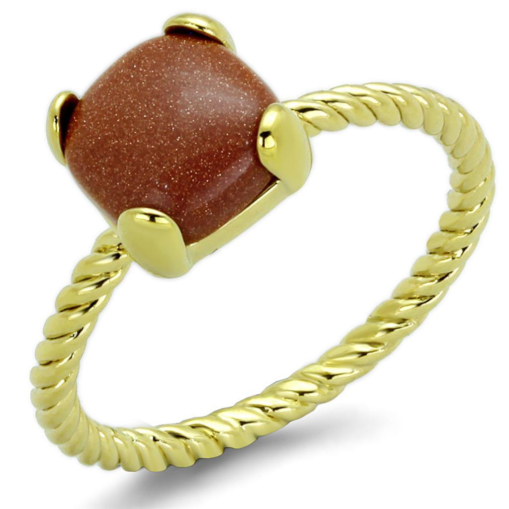 Alamode Gold Brass Ring with Synthetic Cat Eye in Brown - Alamode