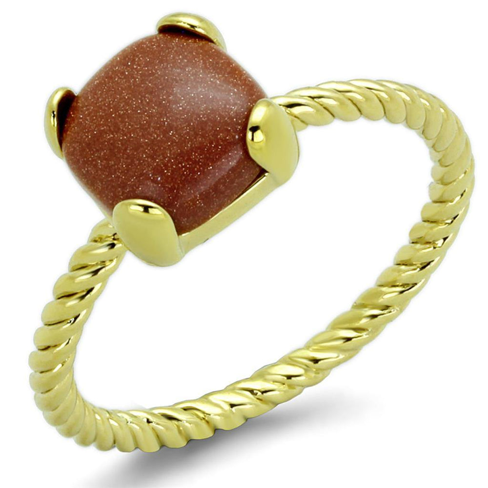 Alamode Gold Brass Ring with Synthetic Cat Eye in Brown - Alamode