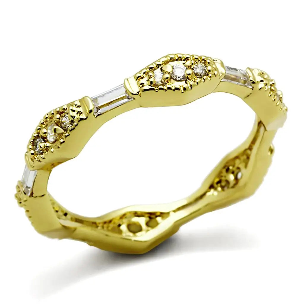 Alamode Gold Brass Ring with AAA Grade CZ in Clear - Alamode - Flyclothing LLC