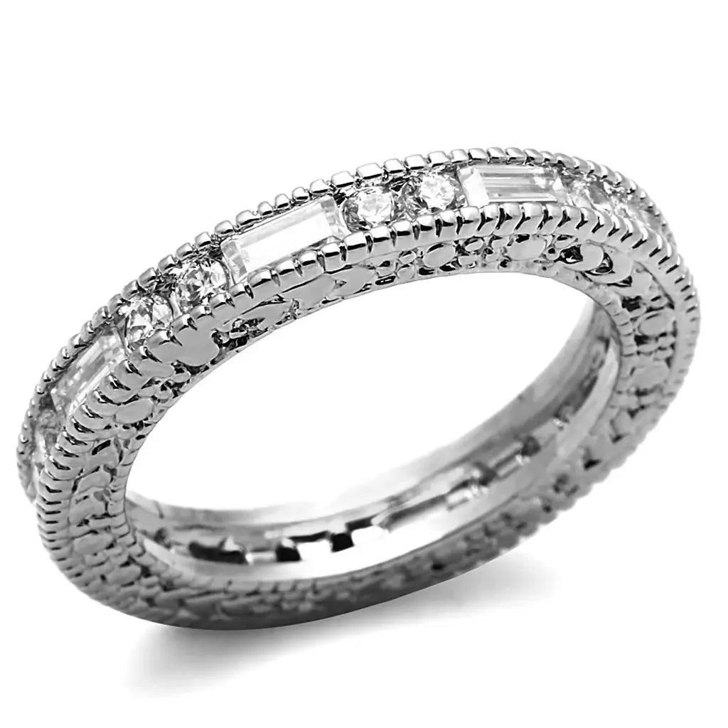 Alamode Rhodium Brass Ring with AAA Grade CZ in Clear - Alamode - Flyclothing LLC