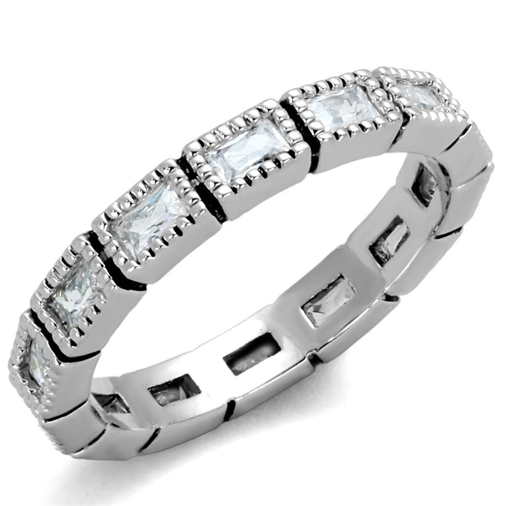 Alamode Rhodium Brass Ring with AAA Grade CZ in Clear - Alamode