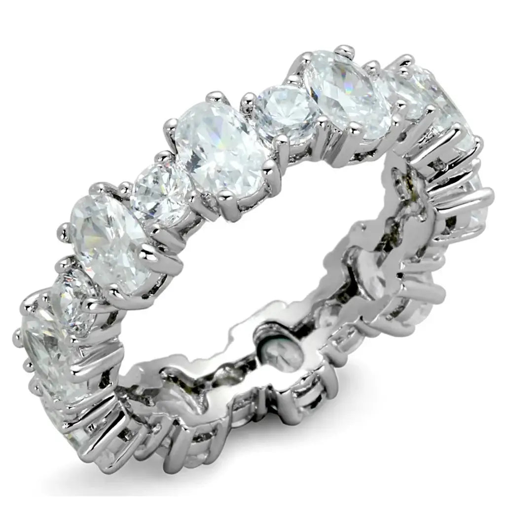 Alamode Rhodium Brass Ring with AAA Grade CZ in Clear - Alamode - Flyclothing LLC