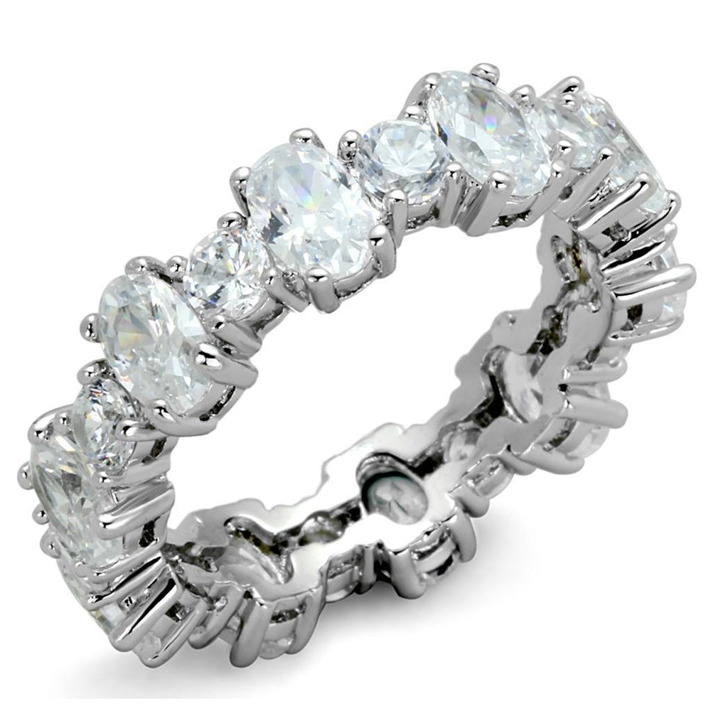 Alamode Rhodium Brass Ring with AAA Grade CZ in Clear - Alamode