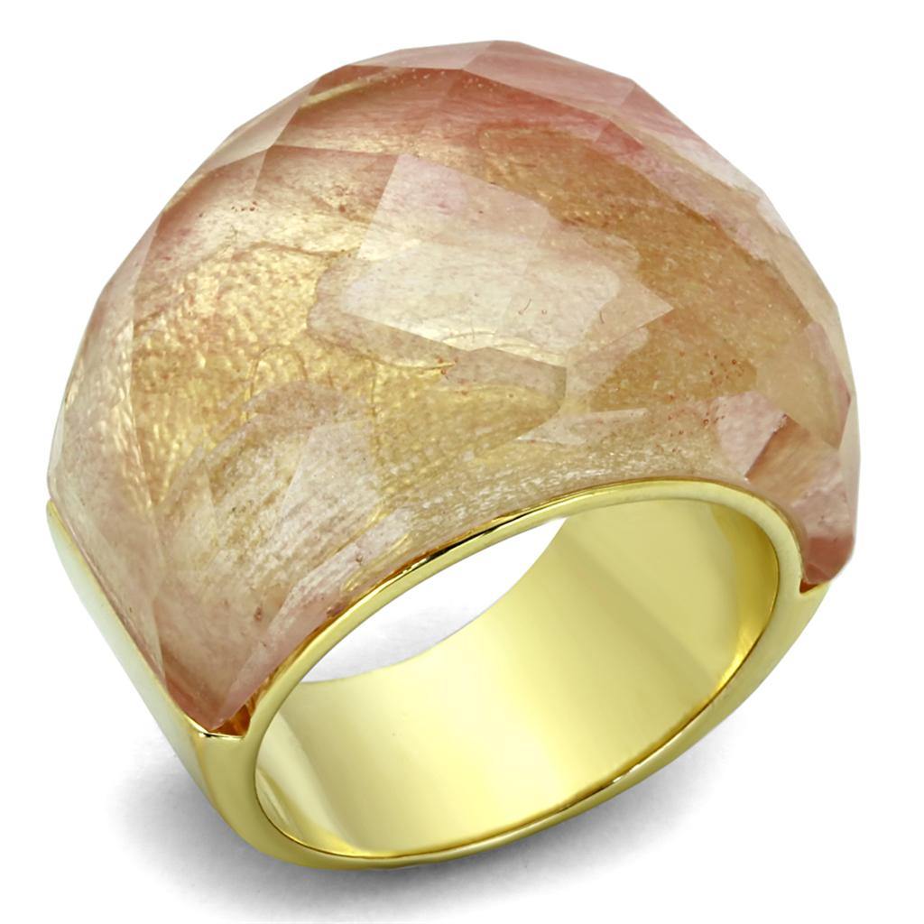 Alamode Gold Brass Ring with Synthetic Synthetic Glass in Light Peach - Alamode