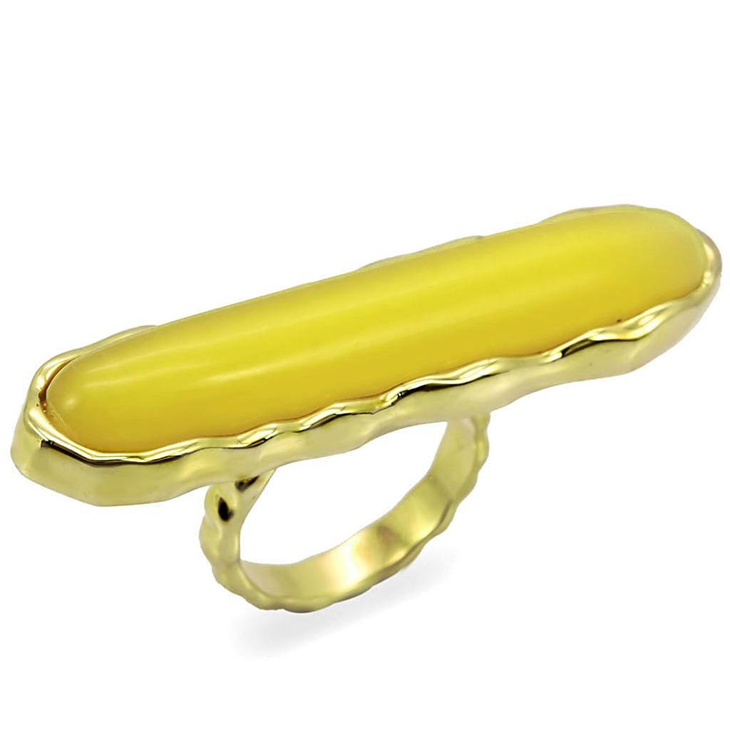 Alamode Gold Brass Ring with Synthetic Cat Eye in Topaz - Alamode