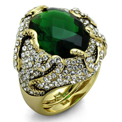 Alamode Flash Gold Brass Ring with Synthetic Synthetic Glass in Emerald - Alamode