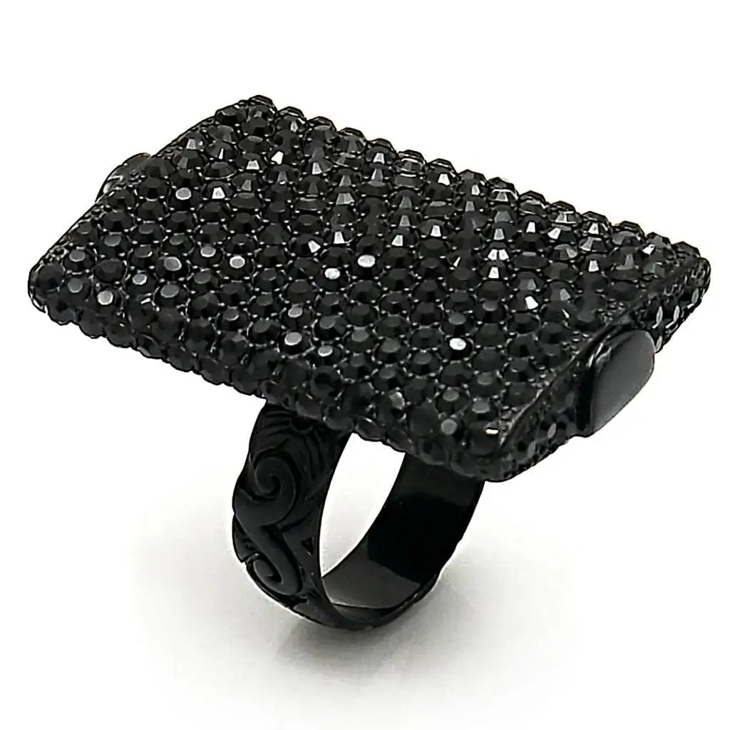 Alamode TIN Cobalt Black Brass Ring with Top Grade Crystal in Hematite - Alamode - Flyclothing LLC