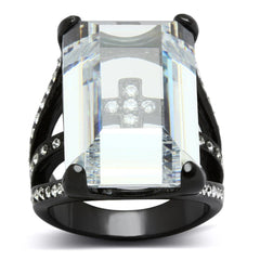 Alamode TIN Cobalt Black Brass Ring with AAA Grade CZ in Clear