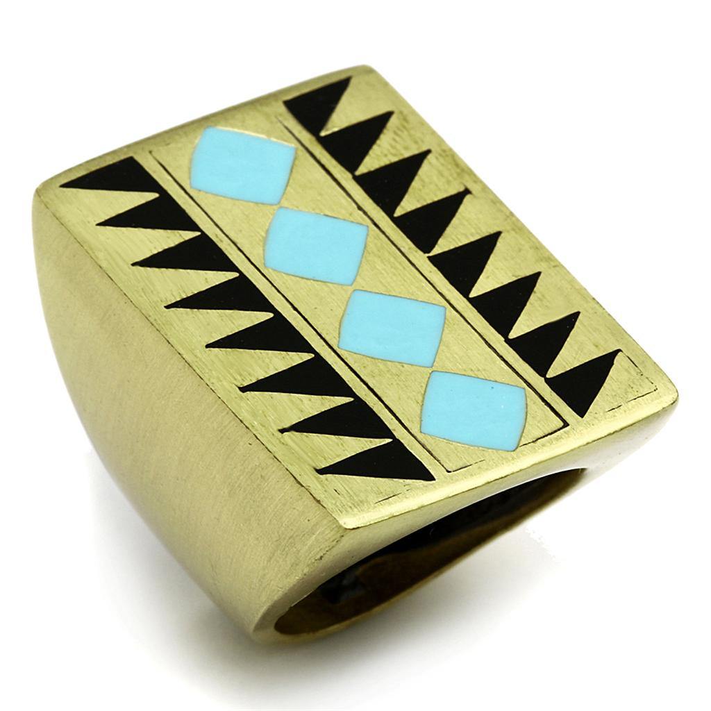 Alamode Antique Copper Brass Ring with Epoxy in Turquoise - Alamode