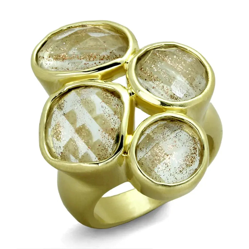 Alamode Gold & Brush Brass Ring with Synthetic Synthetic Rutile in Topaz - Alamode - Flyclothing LLC