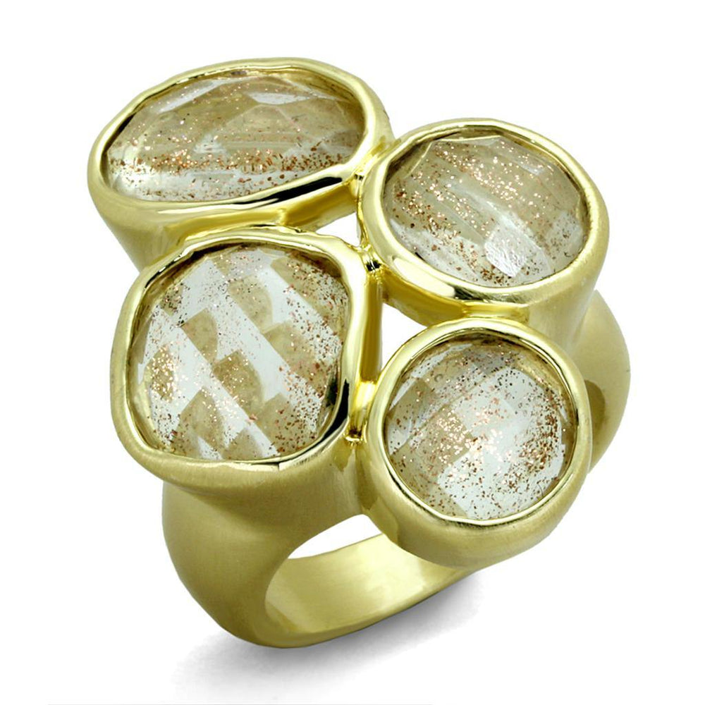 Alamode Gold & Brush Brass Ring with Synthetic Synthetic Rutile in Topaz - Alamode