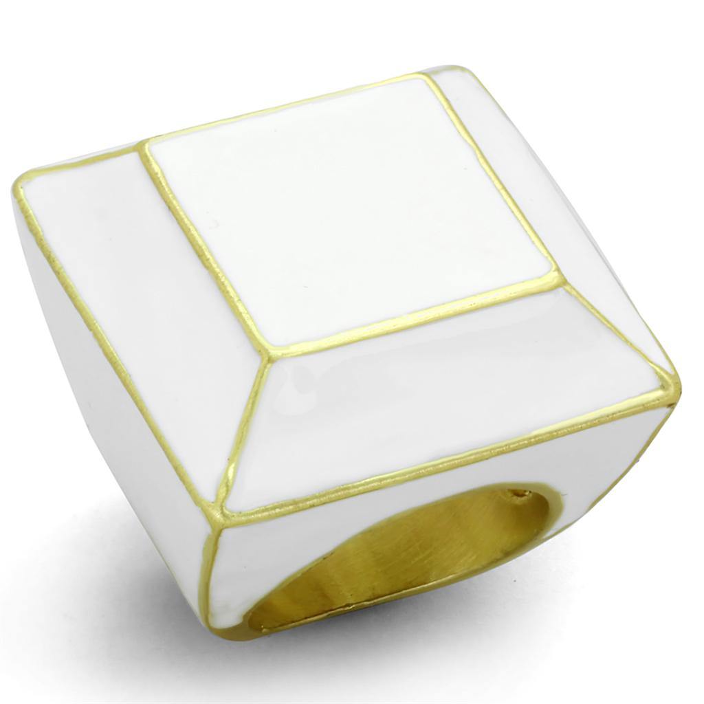 Alamode Gold & Brush Brass Ring with Epoxy in White - Alamode