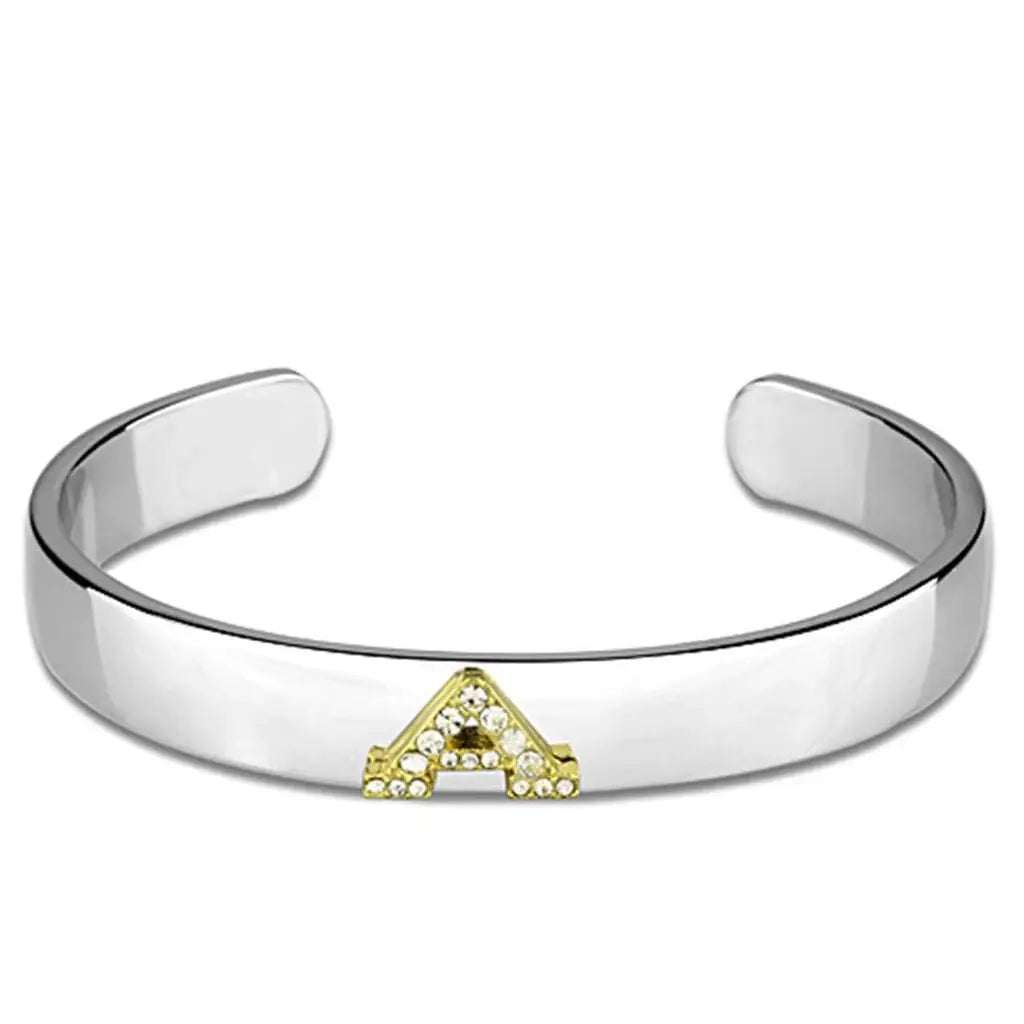 Alamode Reverse Two-Tone White Metal Bangle with Top Grade Crystal in Clear - Alamode - Flyclothing LLC