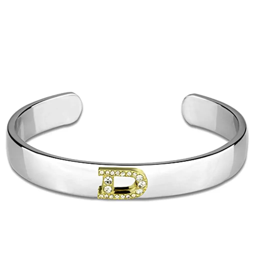 Alamode Reverse Two-Tone White Metal Bangle with Top Grade Crystal in Clear - Alamode - Flyclothing LLC