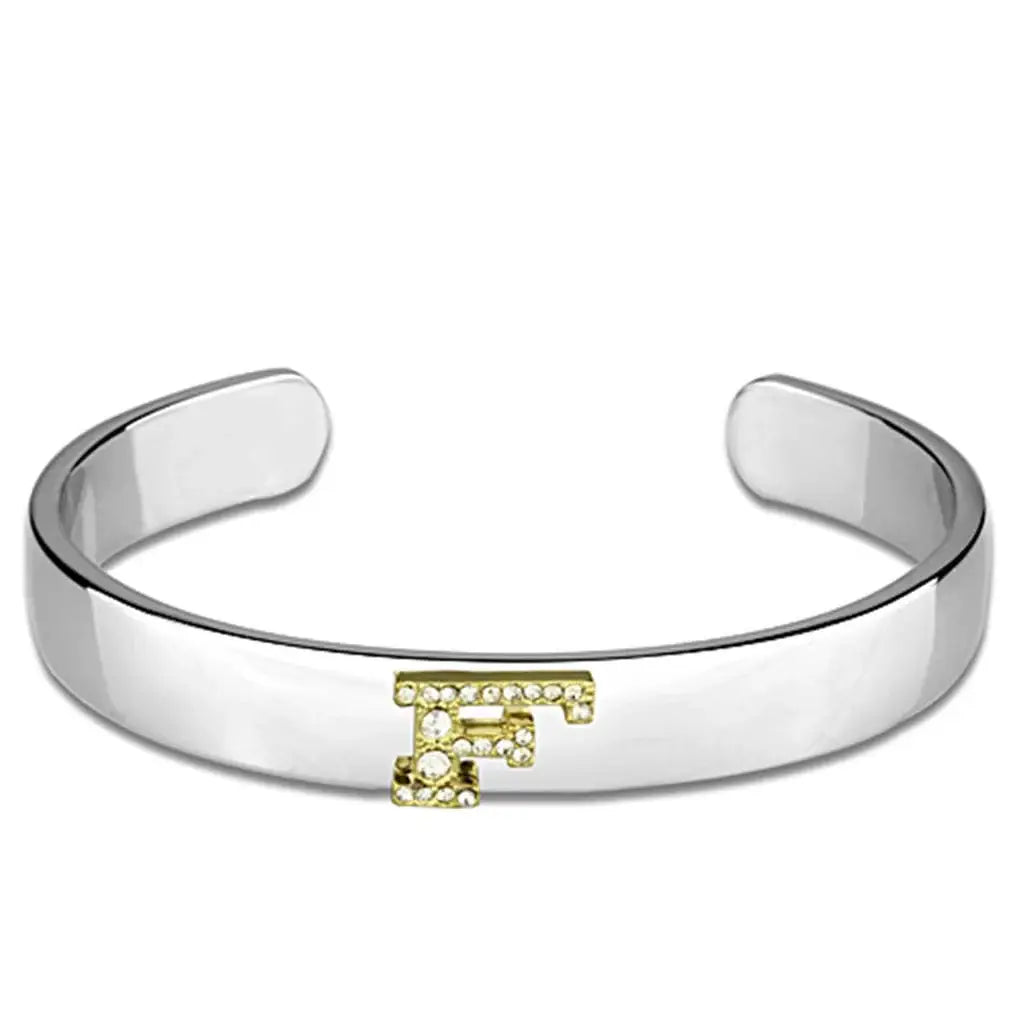 Alamode Reverse Two-Tone White Metal Bangle with Top Grade Crystal in Clear - Alamode - Flyclothing LLC