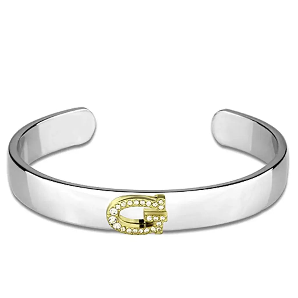 Alamode Reverse Two-Tone White Metal Bangle with Top Grade Crystal in Clear - Alamode - Flyclothing LLC