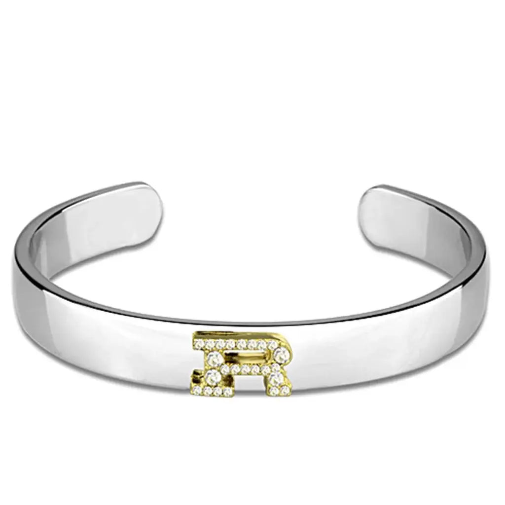 Alamode Reverse Two-Tone White Metal Bangle with Top Grade Crystal in Clear - Alamode - Flyclothing LLC