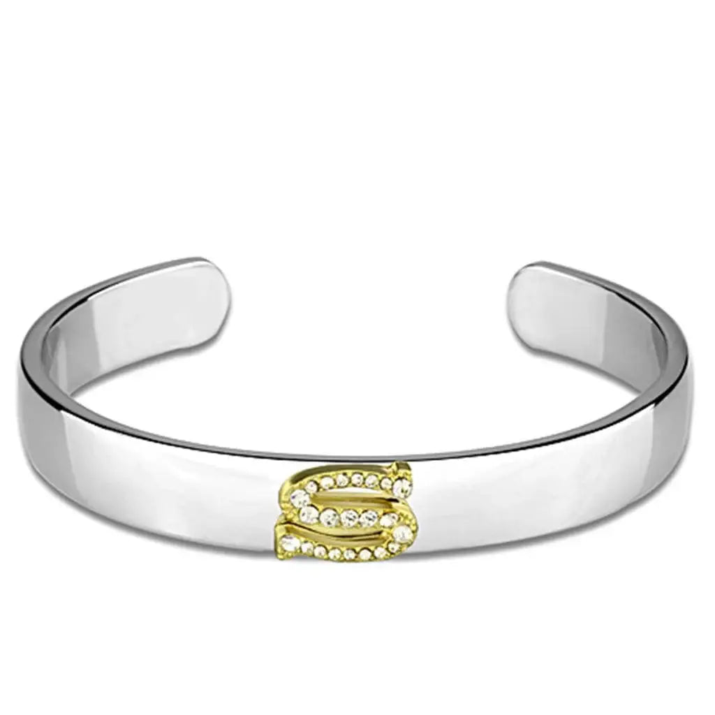 Alamode Reverse Two-Tone White Metal Bangle with Top Grade Crystal in Clear - Alamode - Flyclothing LLC