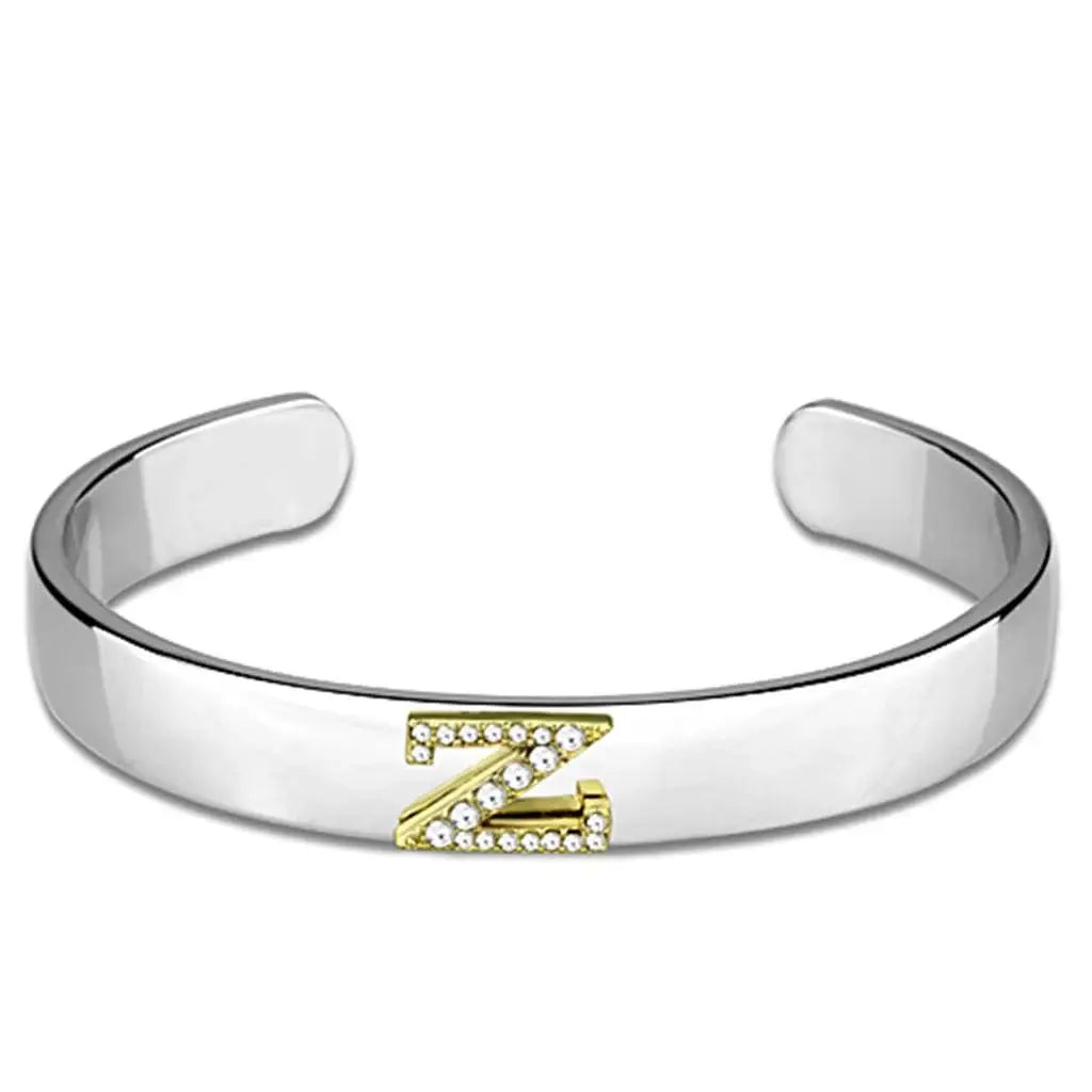 Alamode Reverse Two-Tone White Metal Bangle with Top Grade Crystal in Clear - Alamode - Flyclothing LLC