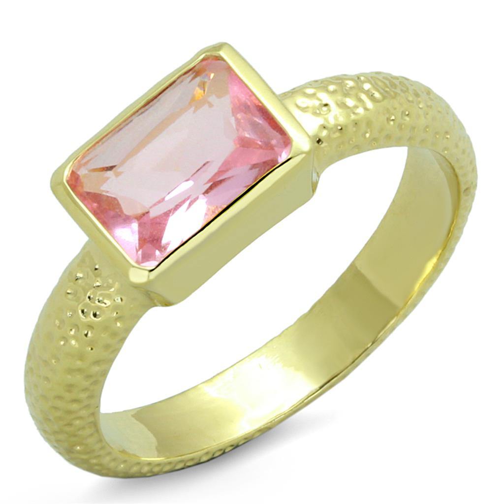 Alamode Gold Brass Ring with Synthetic Synthetic Glass in Rose