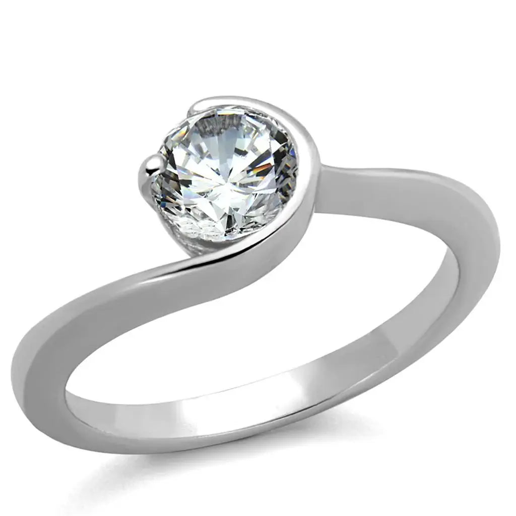 Alamode Rhodium Brass Ring with AAA Grade CZ in Clear - Alamode - Flyclothing LLC