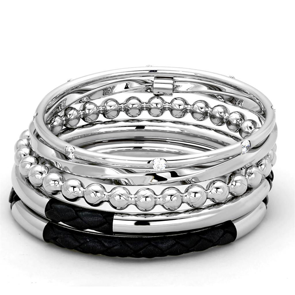 Alamode High polished (no plating) Stainless Steel Bangle with AAA Grade CZ in Clear - Alamode