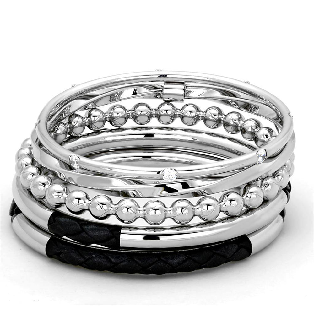 Alamode High polished (no plating) Stainless Steel Bangle with AAA Grade CZ in Clear - Alamode