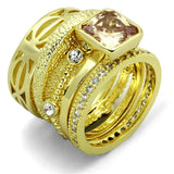 Alamode Gold Brass Ring with AAA Grade CZ in Champagne - Alamode - Flyclothing LLC
