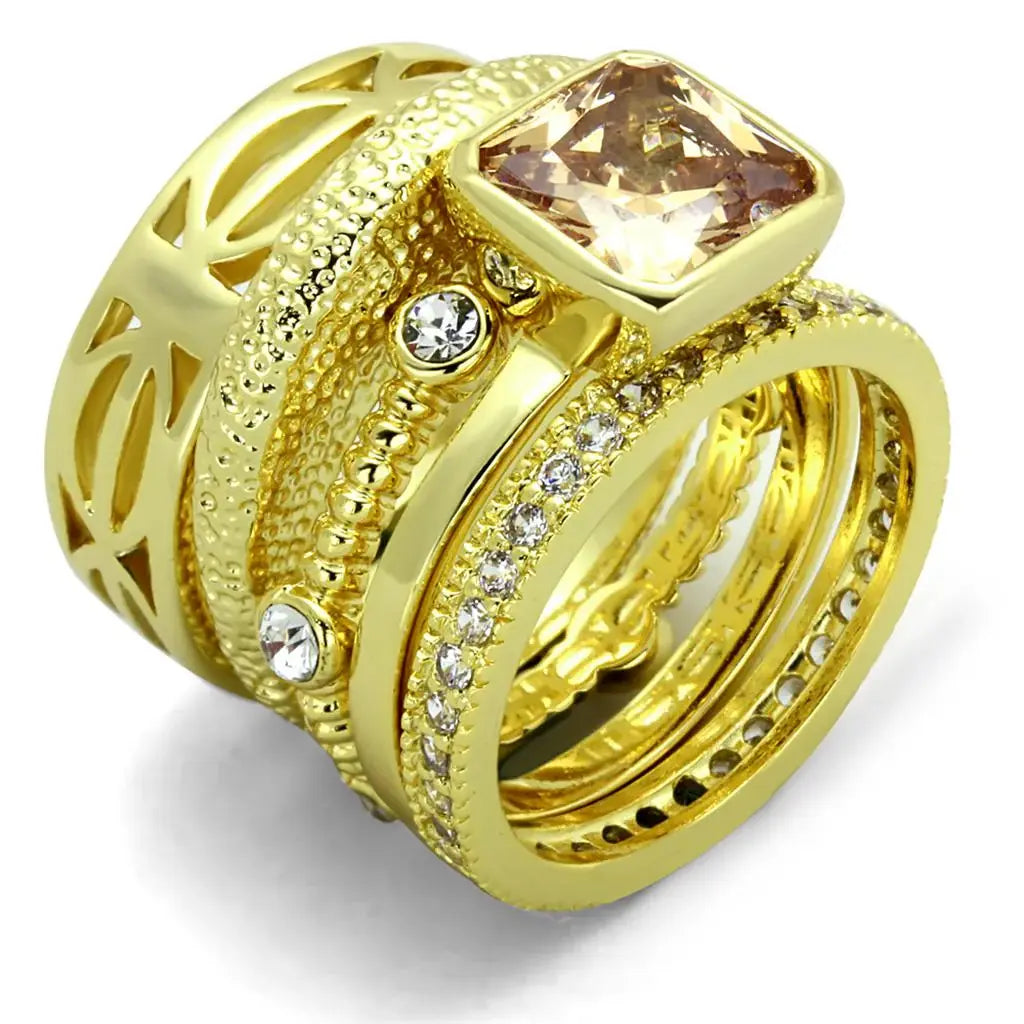 Alamode Gold Brass Ring with AAA Grade CZ in Champagne - Alamode - Flyclothing LLC