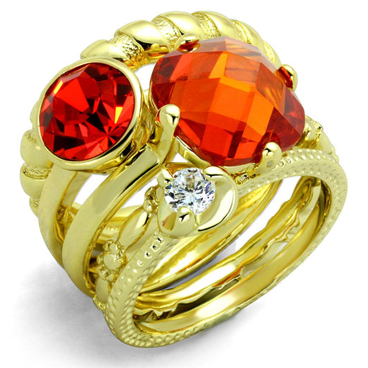 Alamode Gold Brass Ring with AAA Grade CZ in Orange
