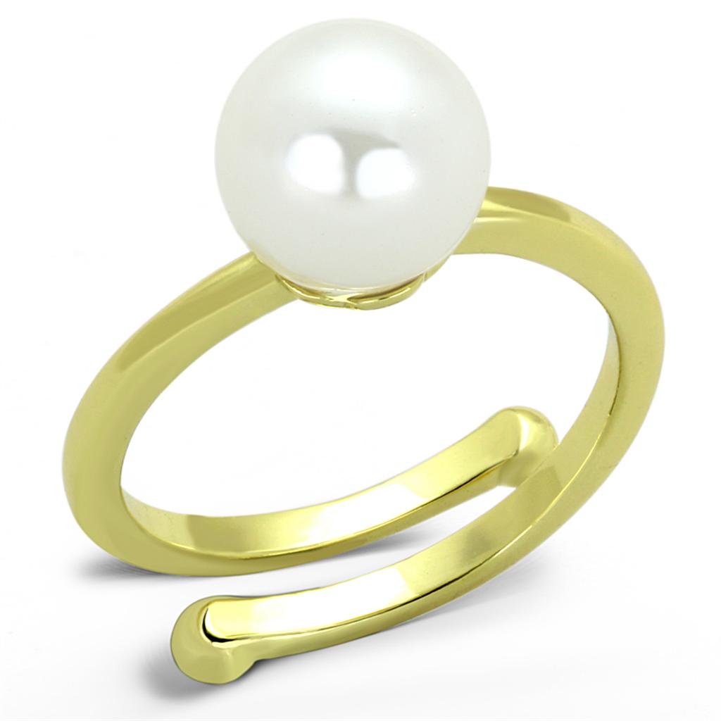 Alamode Gold Brass Ring with Synthetic Pearl in White