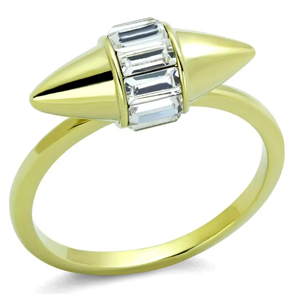 Alamode Gold Brass Ring with Top Grade Crystal in Clear - Alamode - Flyclothing LLC